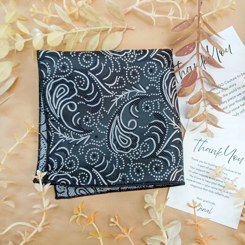 Black Paisley Silk Pocket Square