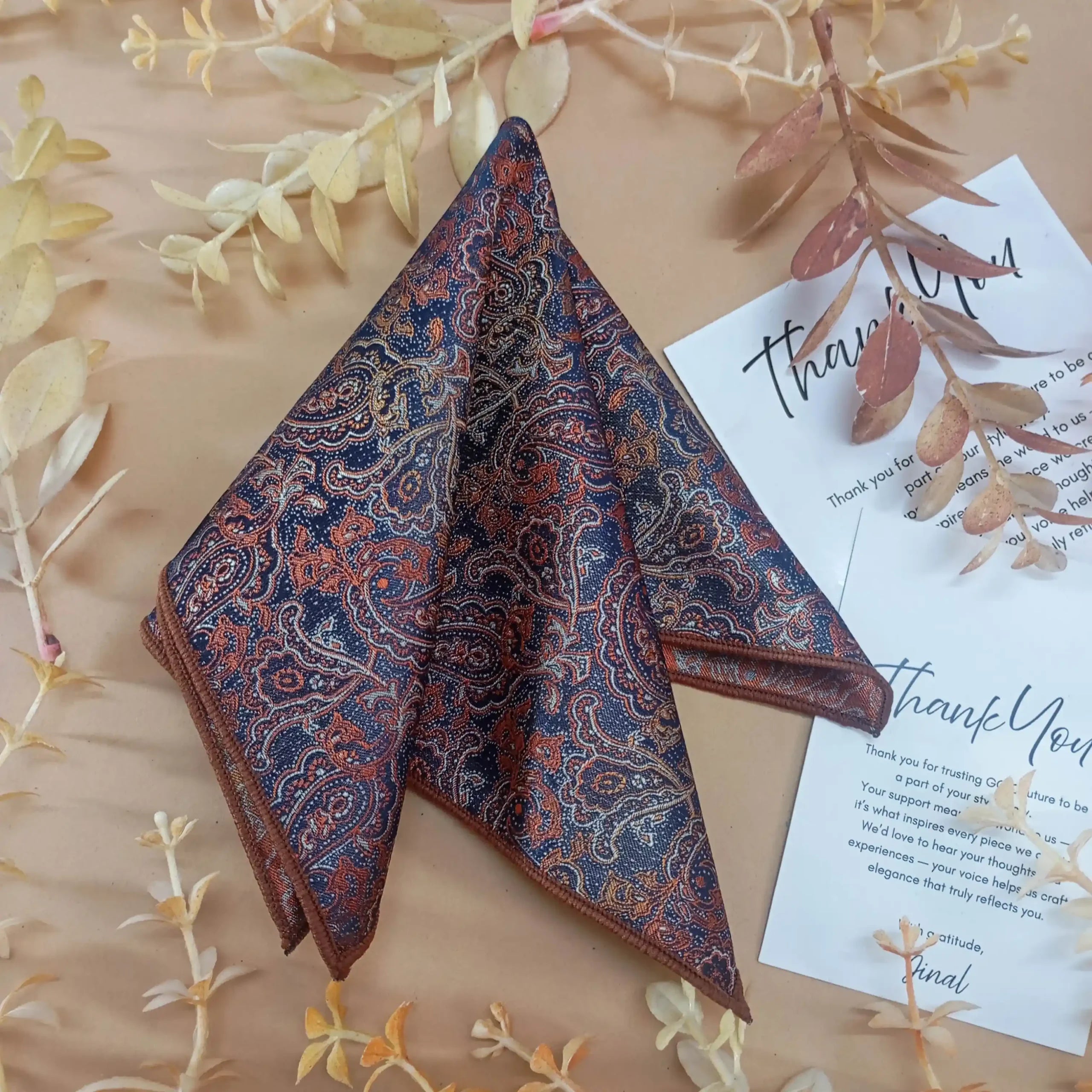 Rust Brown Paisley Pocket Square