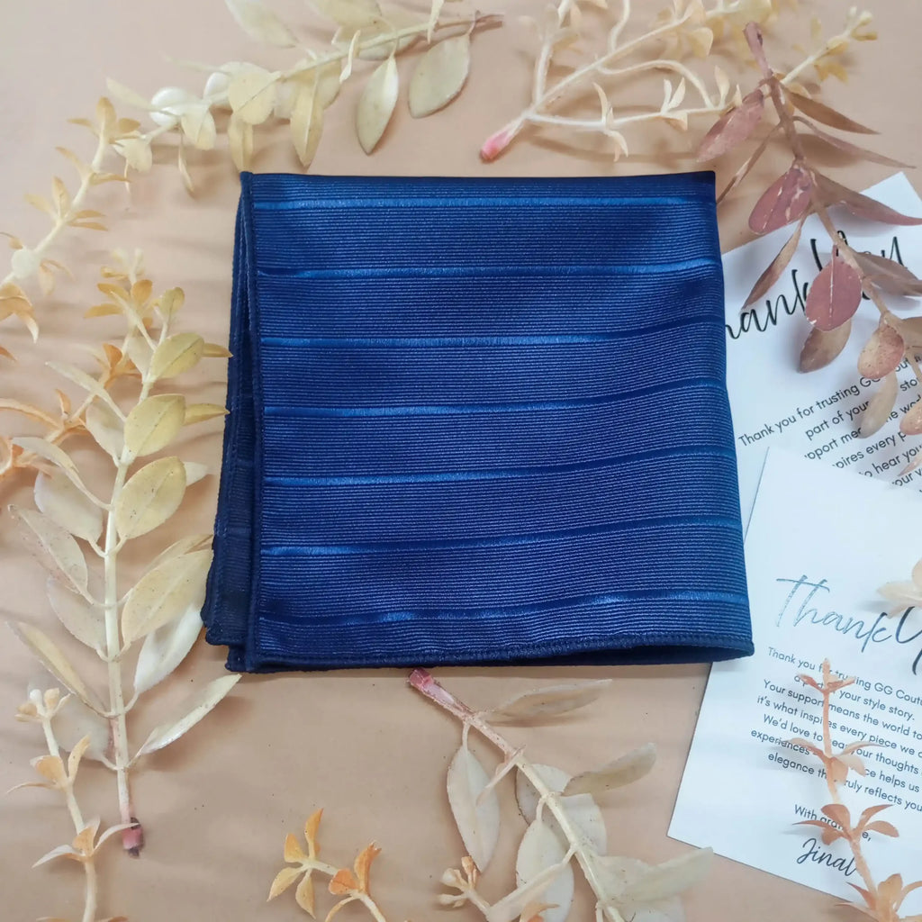 Midnight Blue Striped Silk Pocket Square