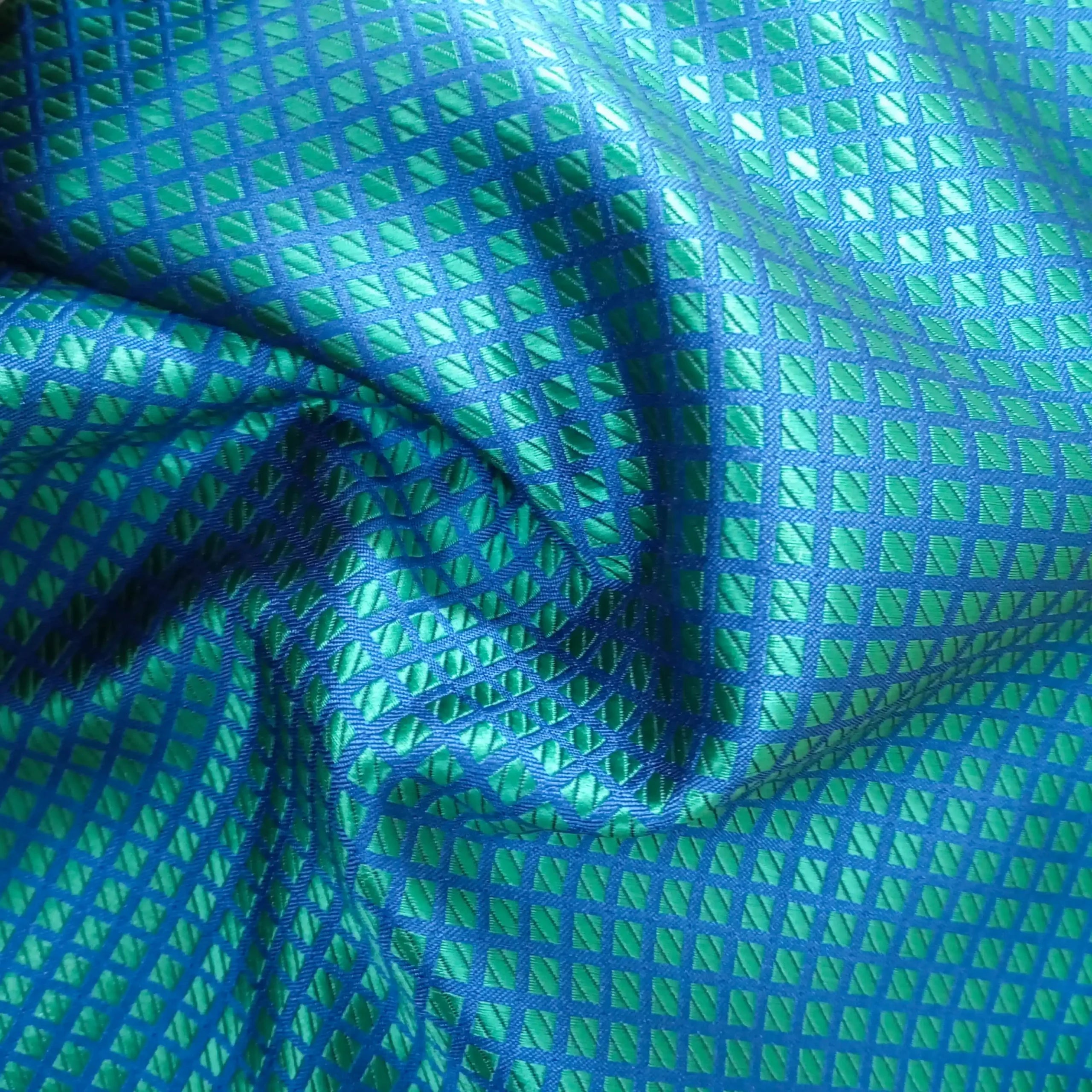 Emerald Green Checkered Silk Pocket Square
