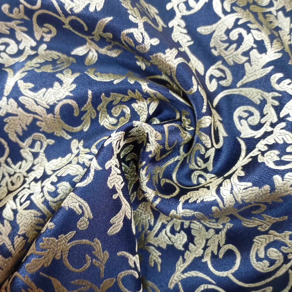Navy and Gold Baroque Silk Pocket Square