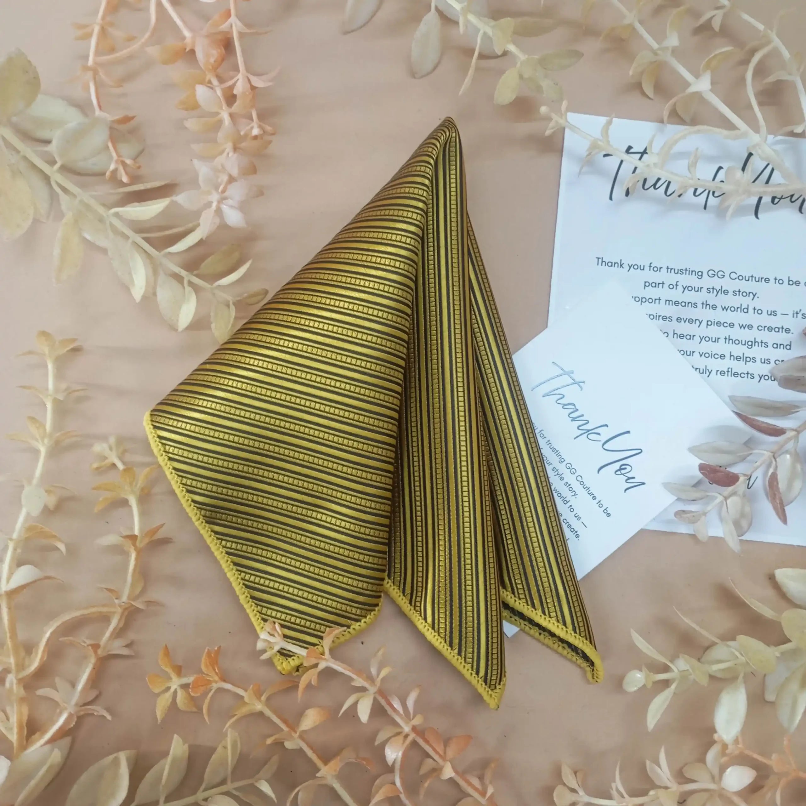 Golden Mustard Striped Silk Pocket Square