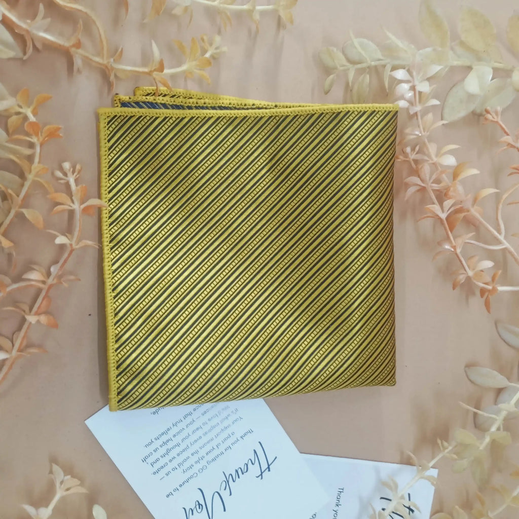 Golden Mustard Striped Silk Pocket Square