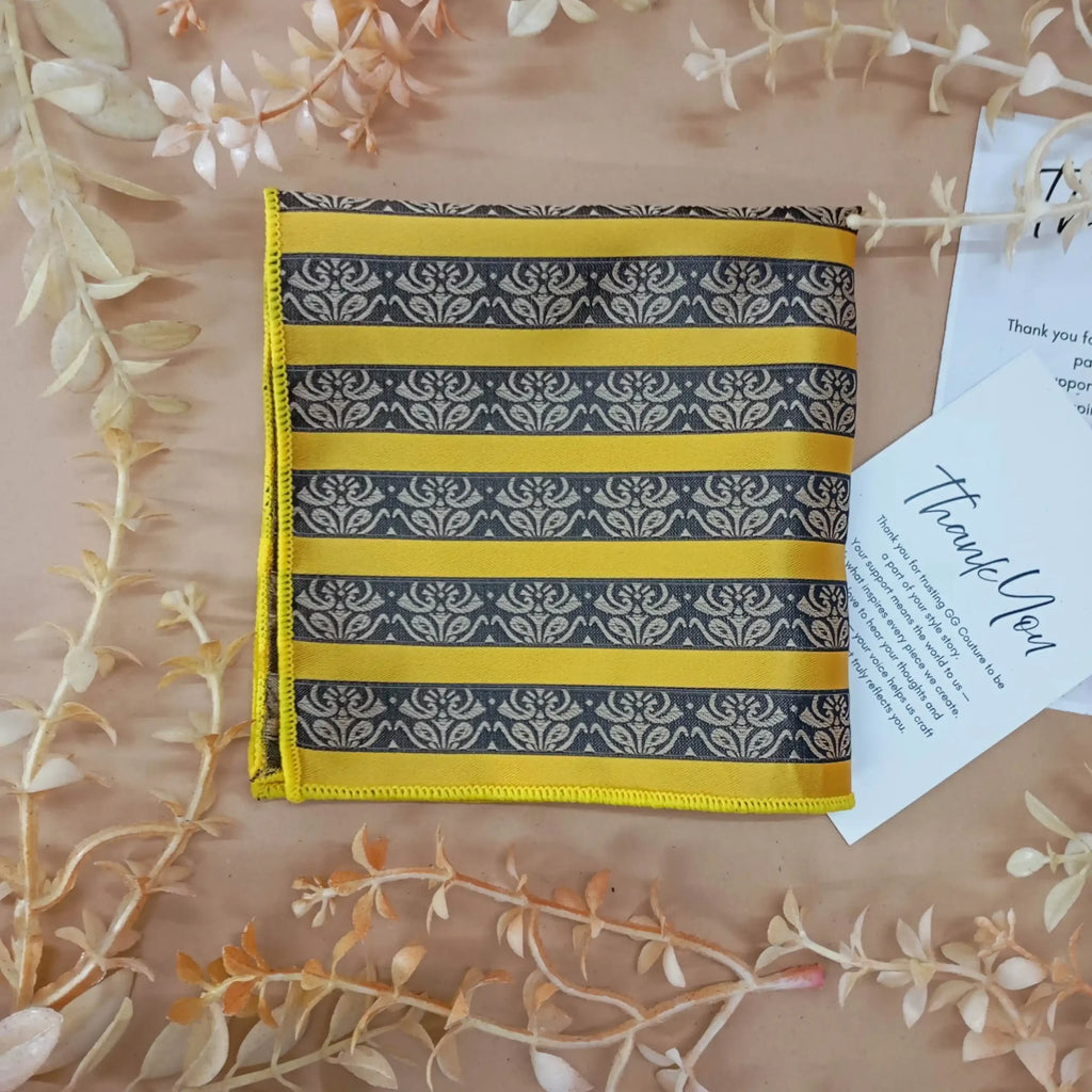 Yellow and Navy Striped Pocket Square