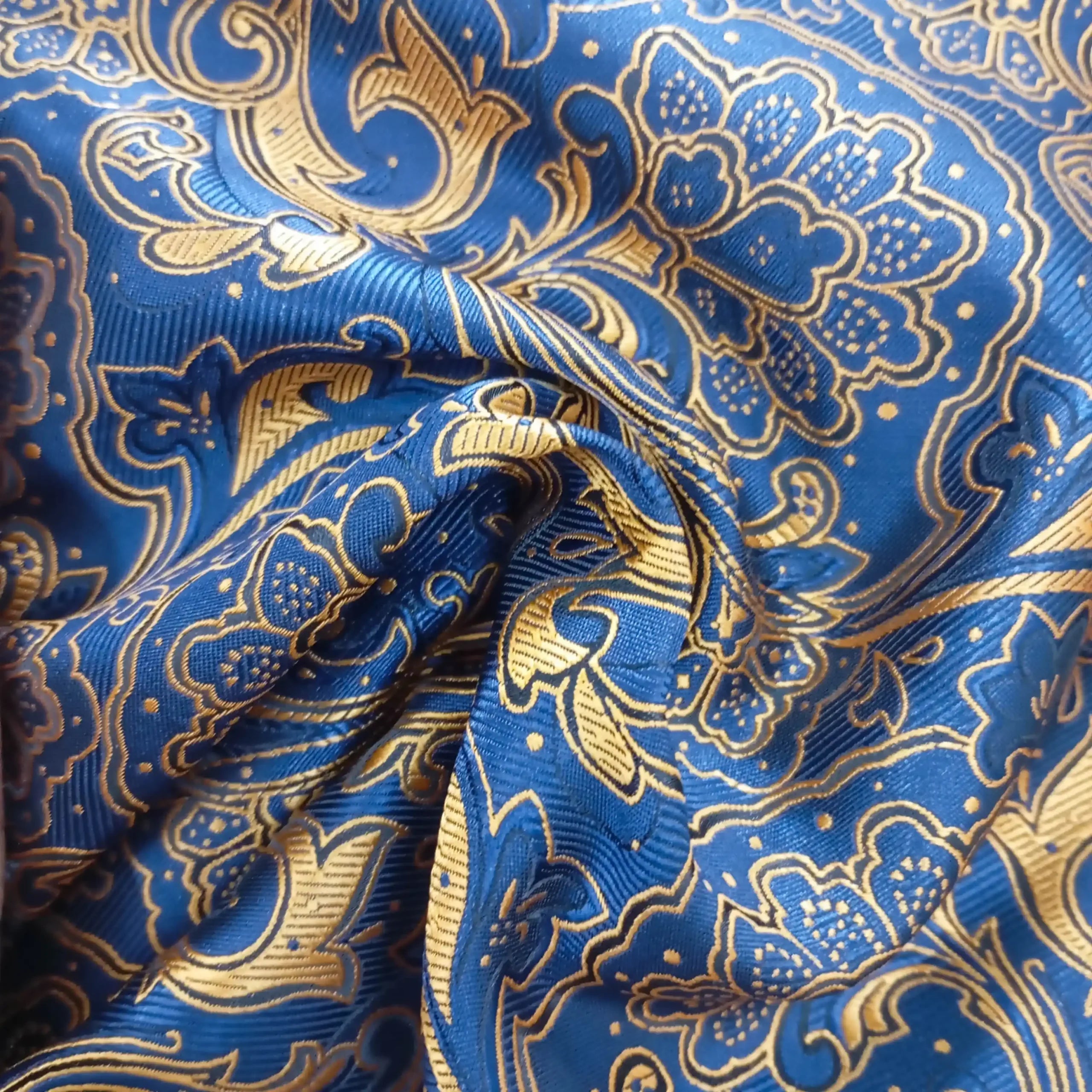 Navy and Gold Paisley Silk Pocket Square