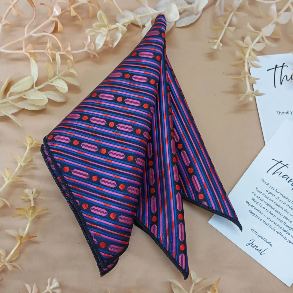 Magenta and Blue Diagonal Striped Silk Pocket Square