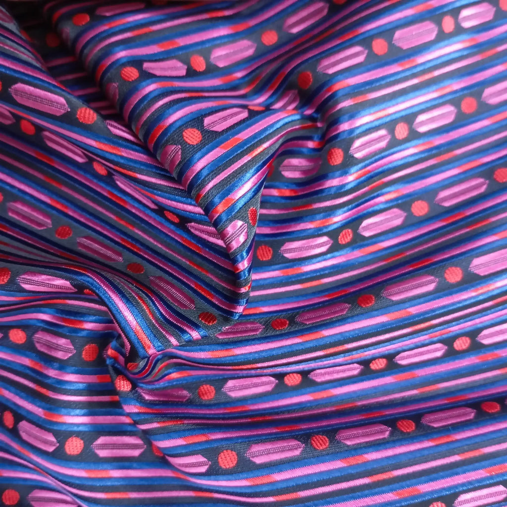 Magenta and Blue Diagonal Striped Silk Pocket Square