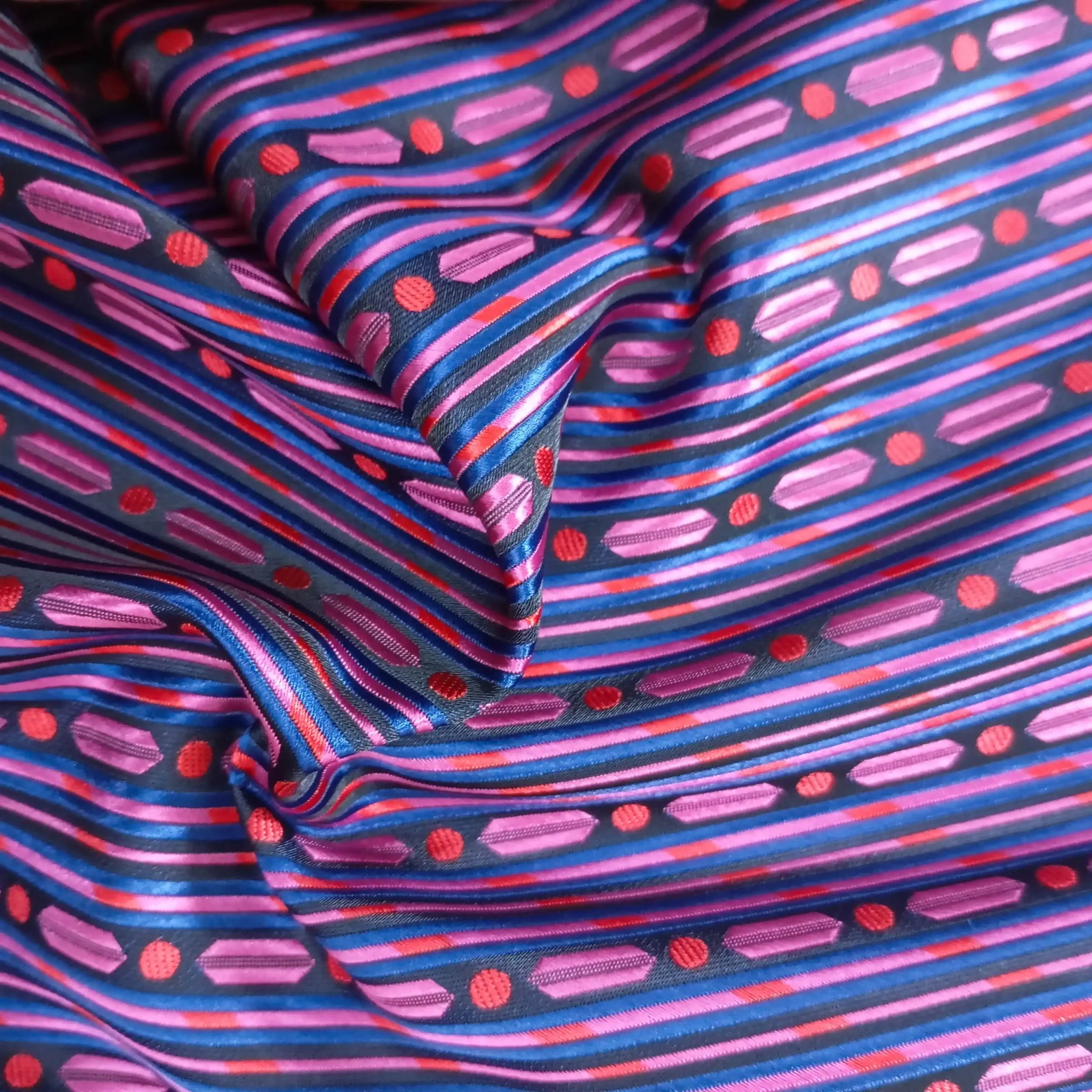 Magenta and Blue Diagonal Striped Silk Pocket Square