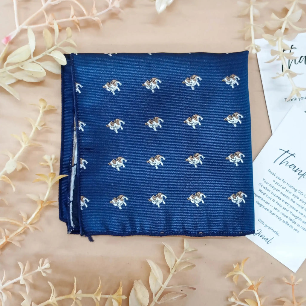 Royal Blue Dog Themed Silk Pocket Square
