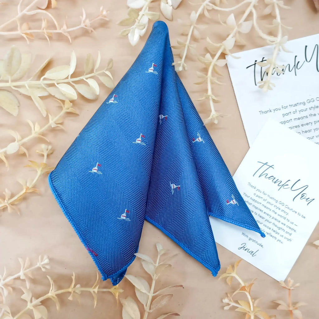 Sky Blue Patterend Silk Pocket Square