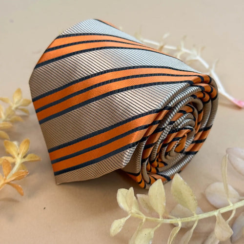 Beige Contrast Stripe Silk Necktie