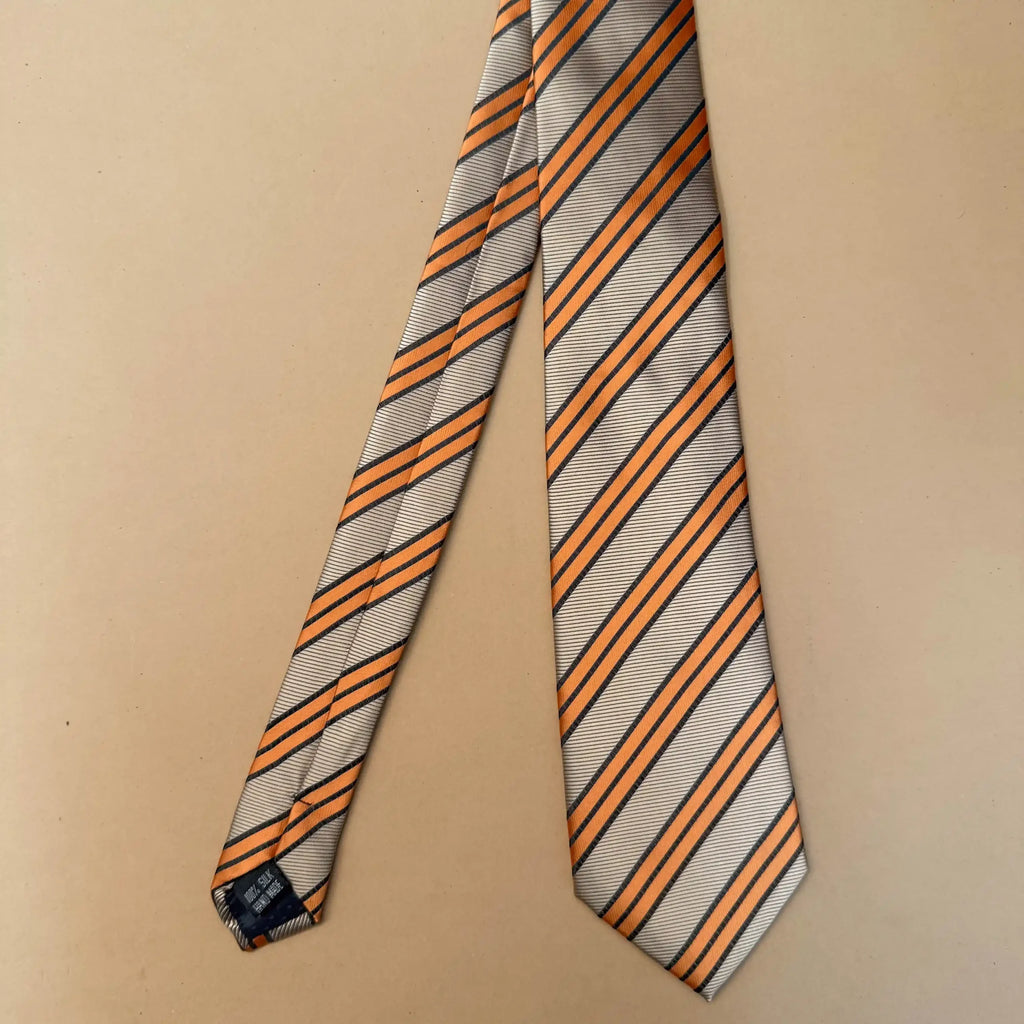 Beige Contrast Stripe Silk Necktie