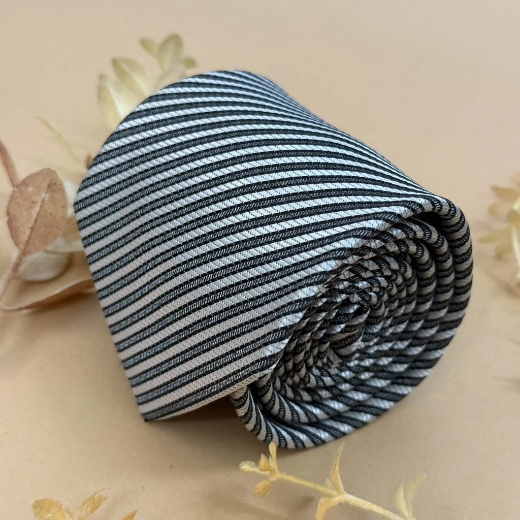 Black and White Fine Stripe Silk Necktie