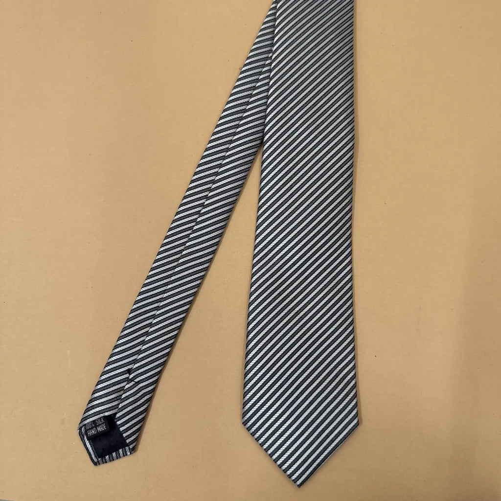 Black and White Fine Stripe Silk Necktie