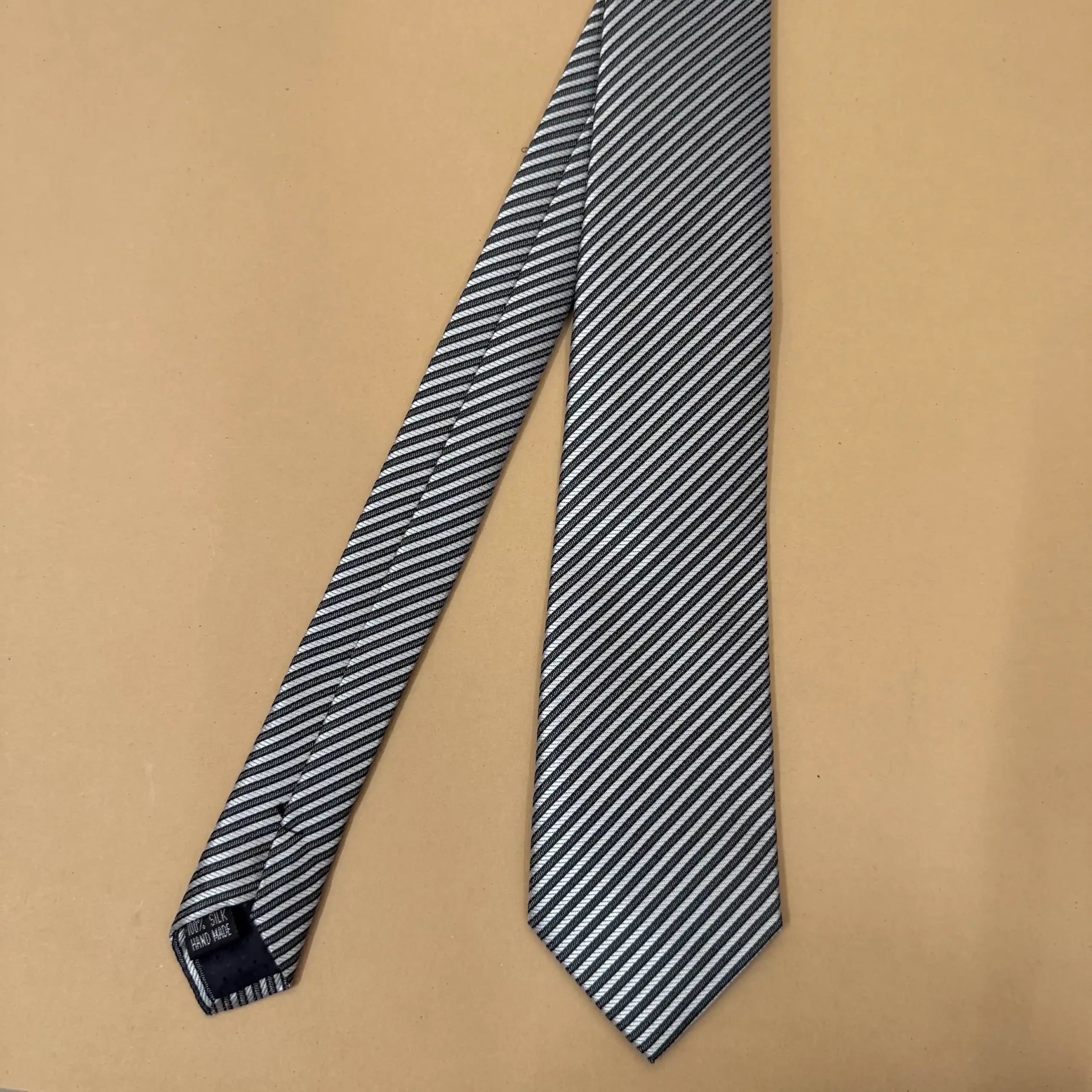 Black and White Fine Stripe Silk Necktie