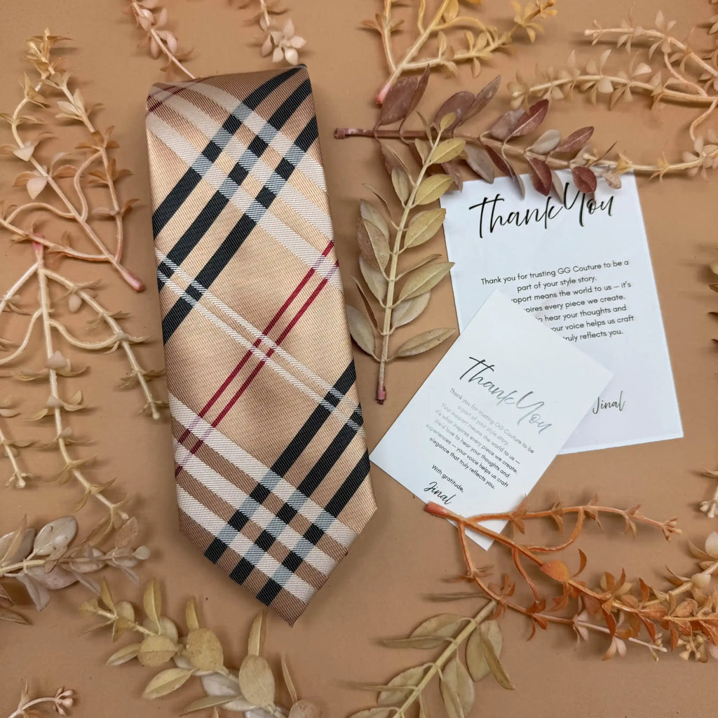 Beige Heritage Plaid Silk Necktie
