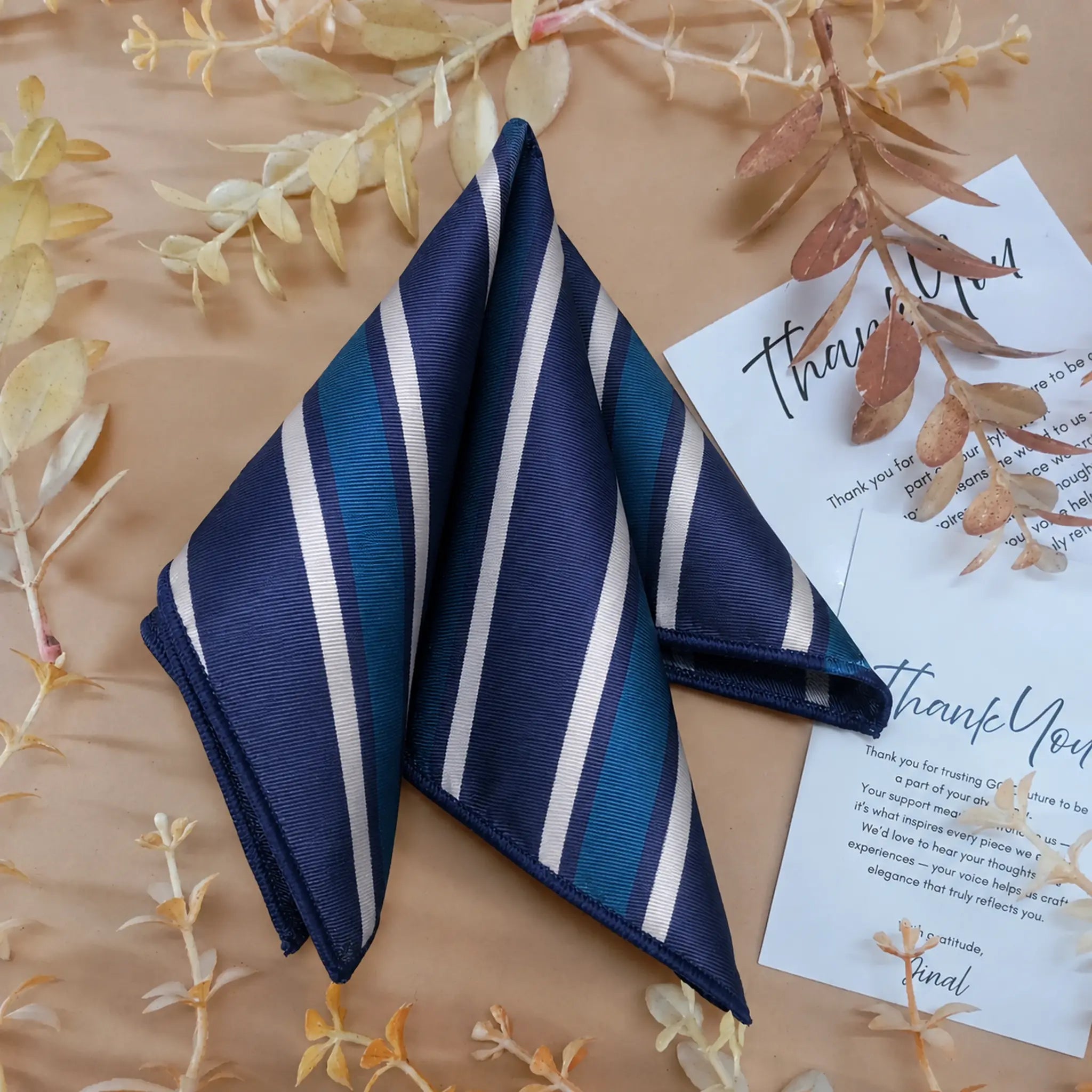 Royal Blue Stripe Silk Pocket Square