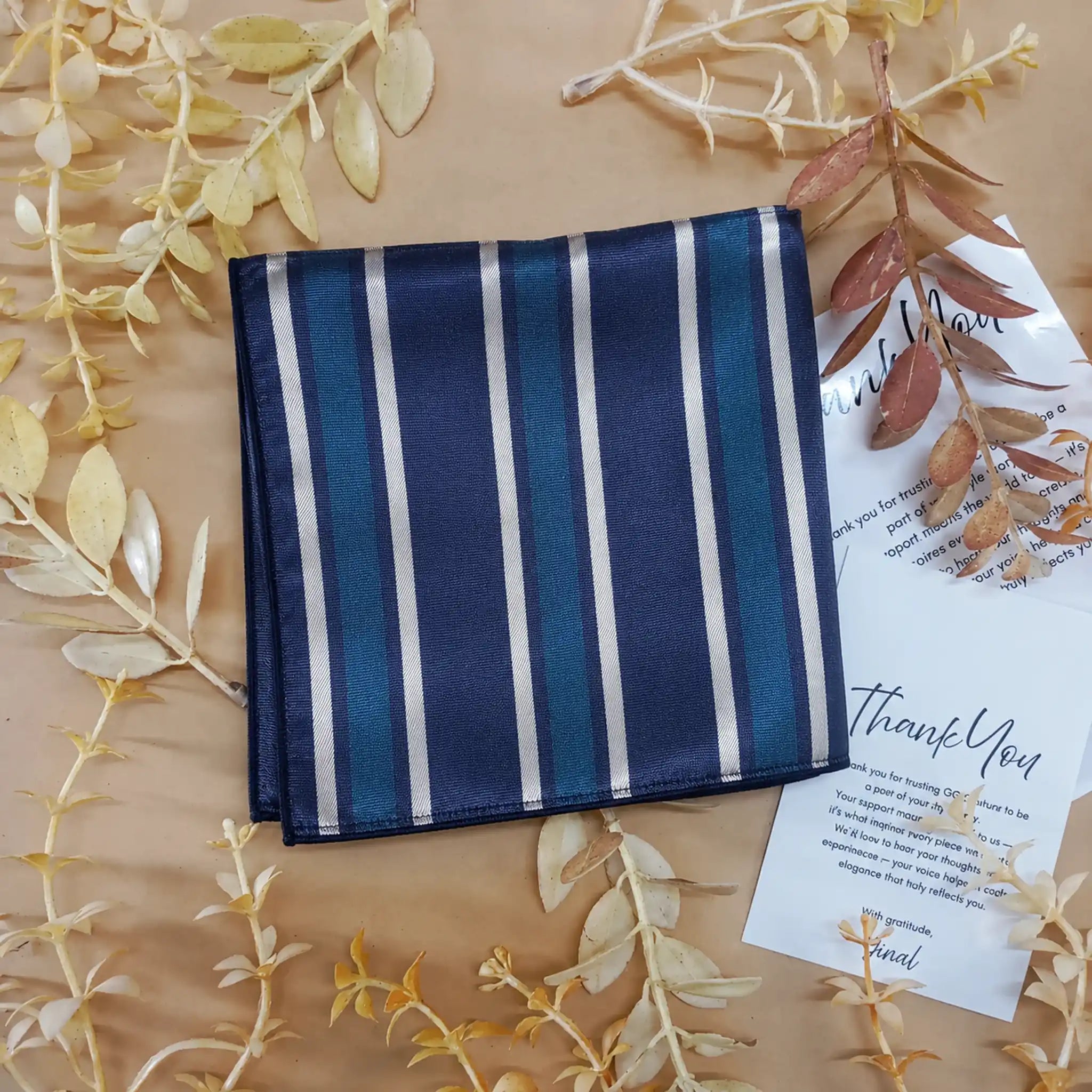 Royal Blue Stripe Silk Pocket Square