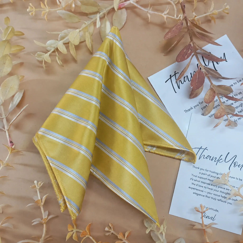 Golden Yellow Stripe Silk Pocket Square