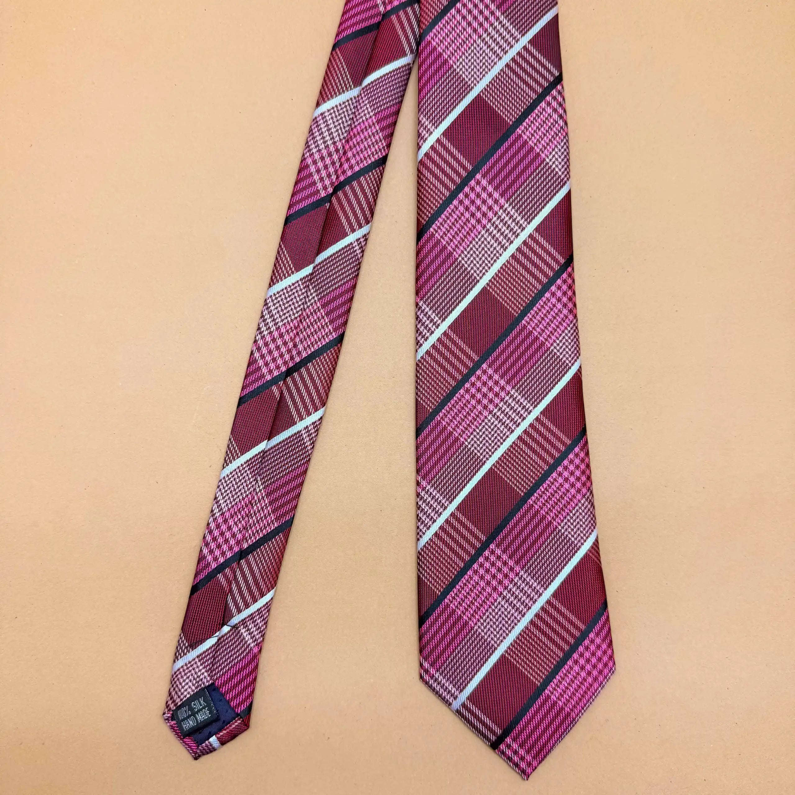 Maroon Vintage Plaid Silk Necktie
