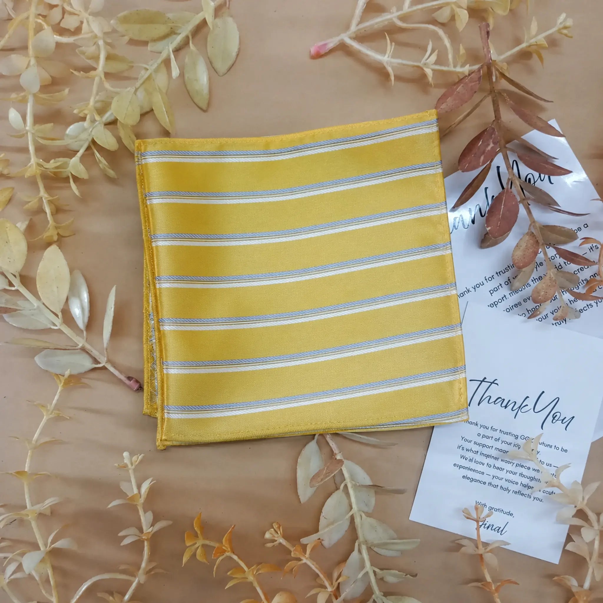 Golden Yellow Stripe Silk Pocket Square