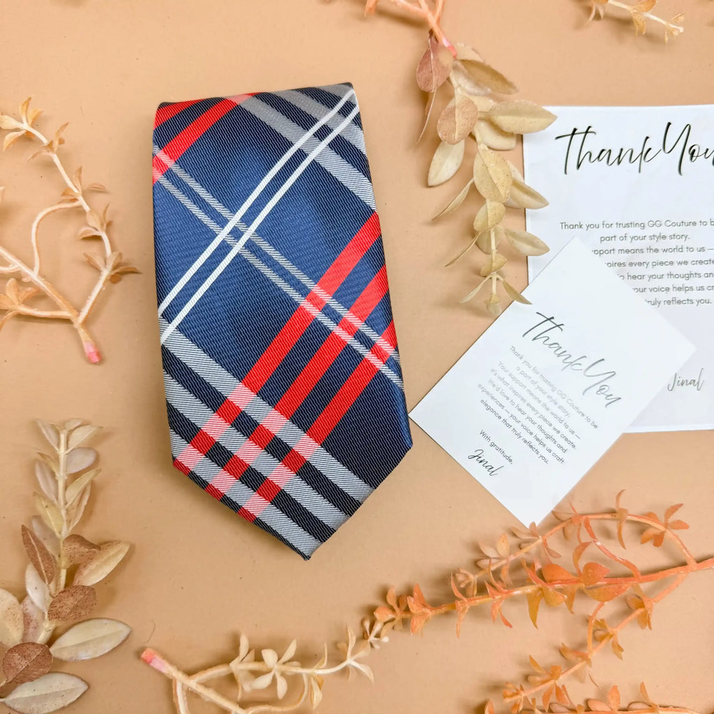 Royal Navy Blue Plaid Silk Necktie