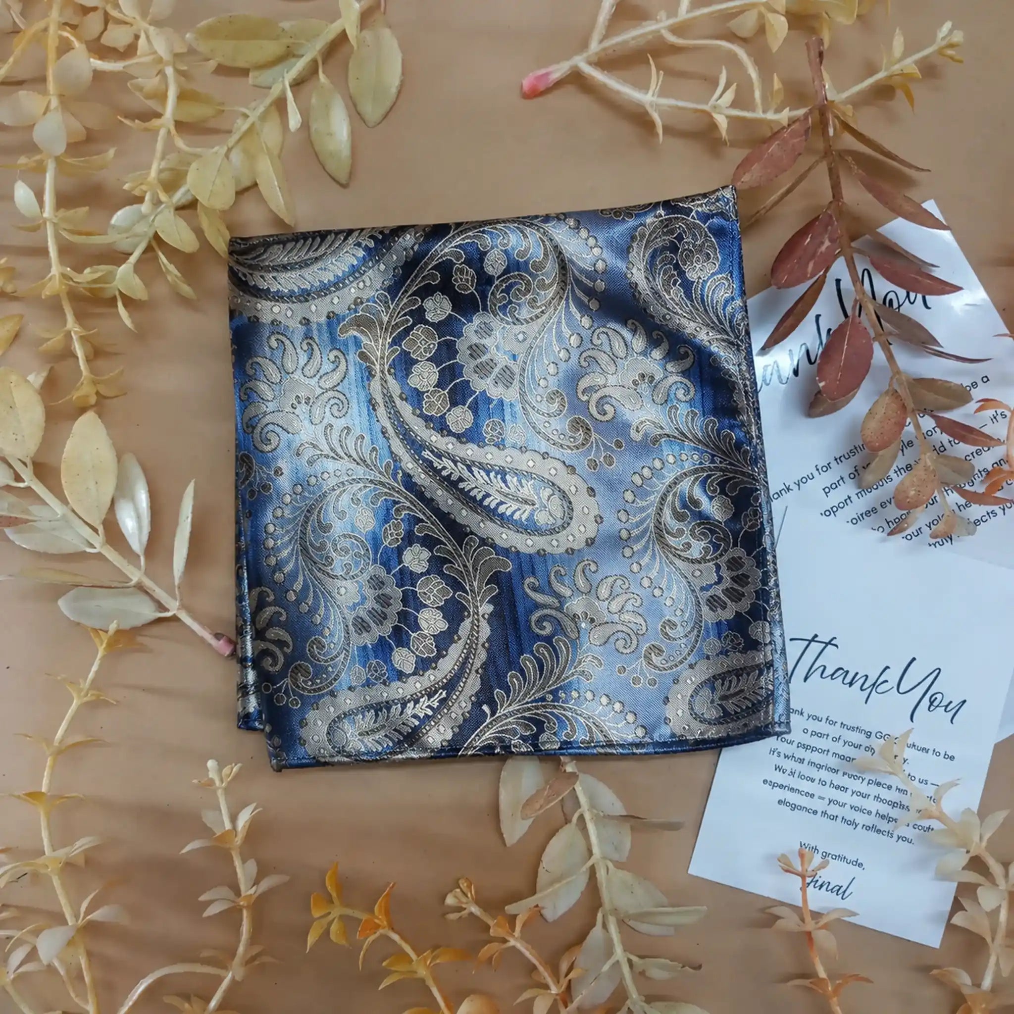 Ivory Paisley Silk Pocket Square