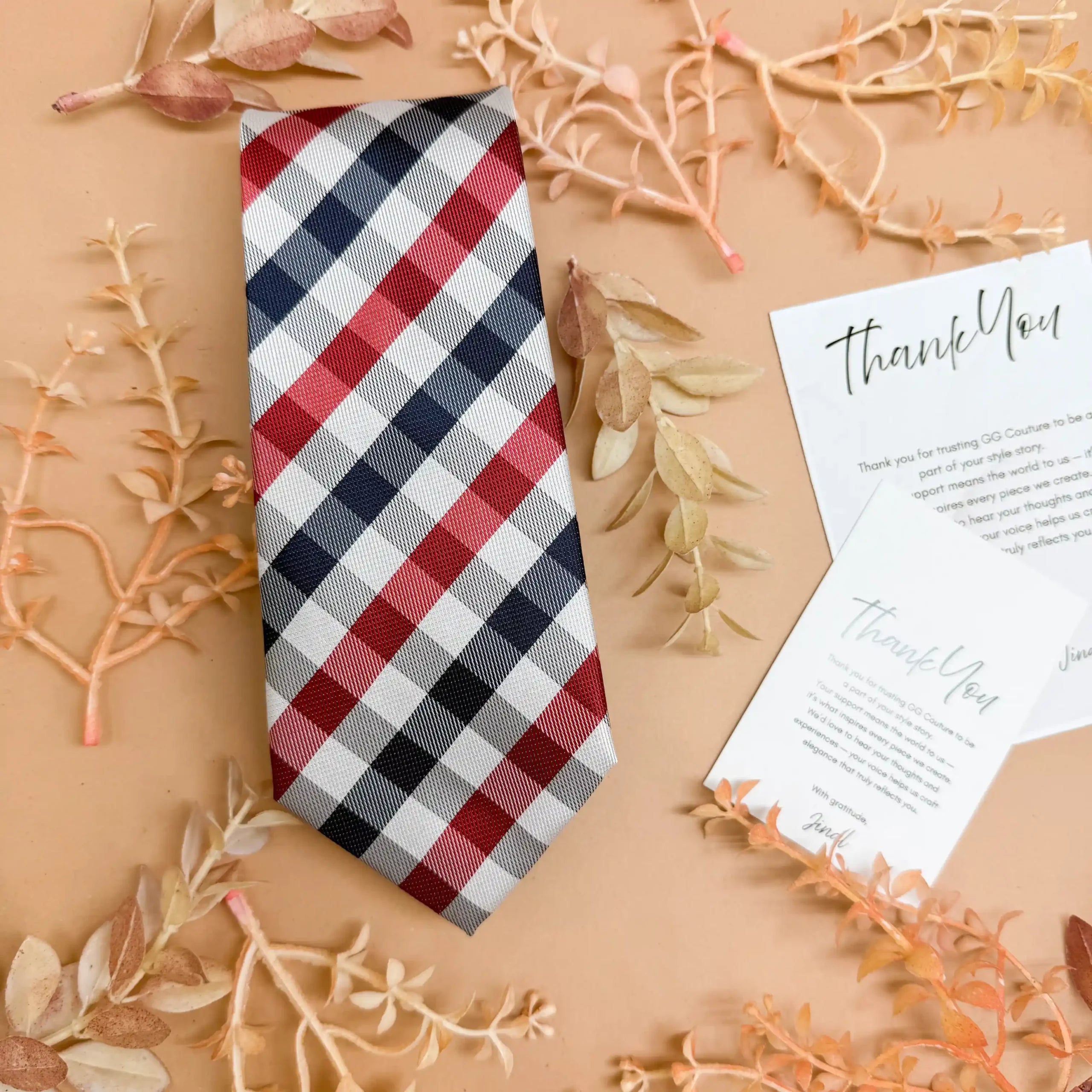 White Classic Check Silk Necktie