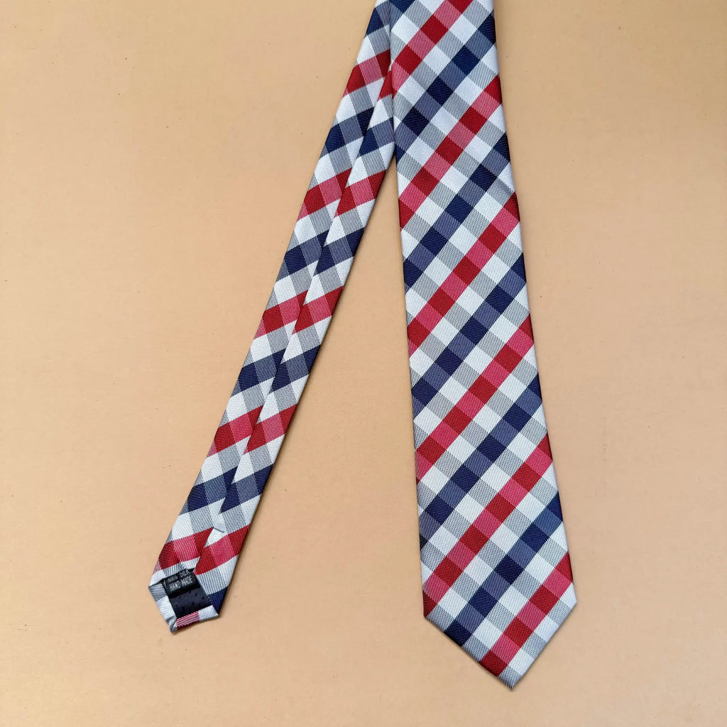 White Classic Check Silk Necktie