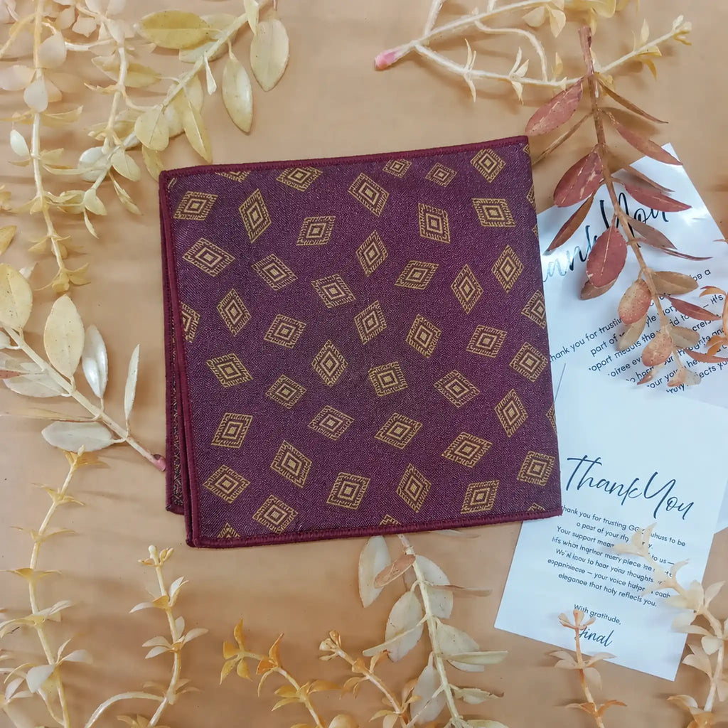 Plum Geometric Silk Pocket Square