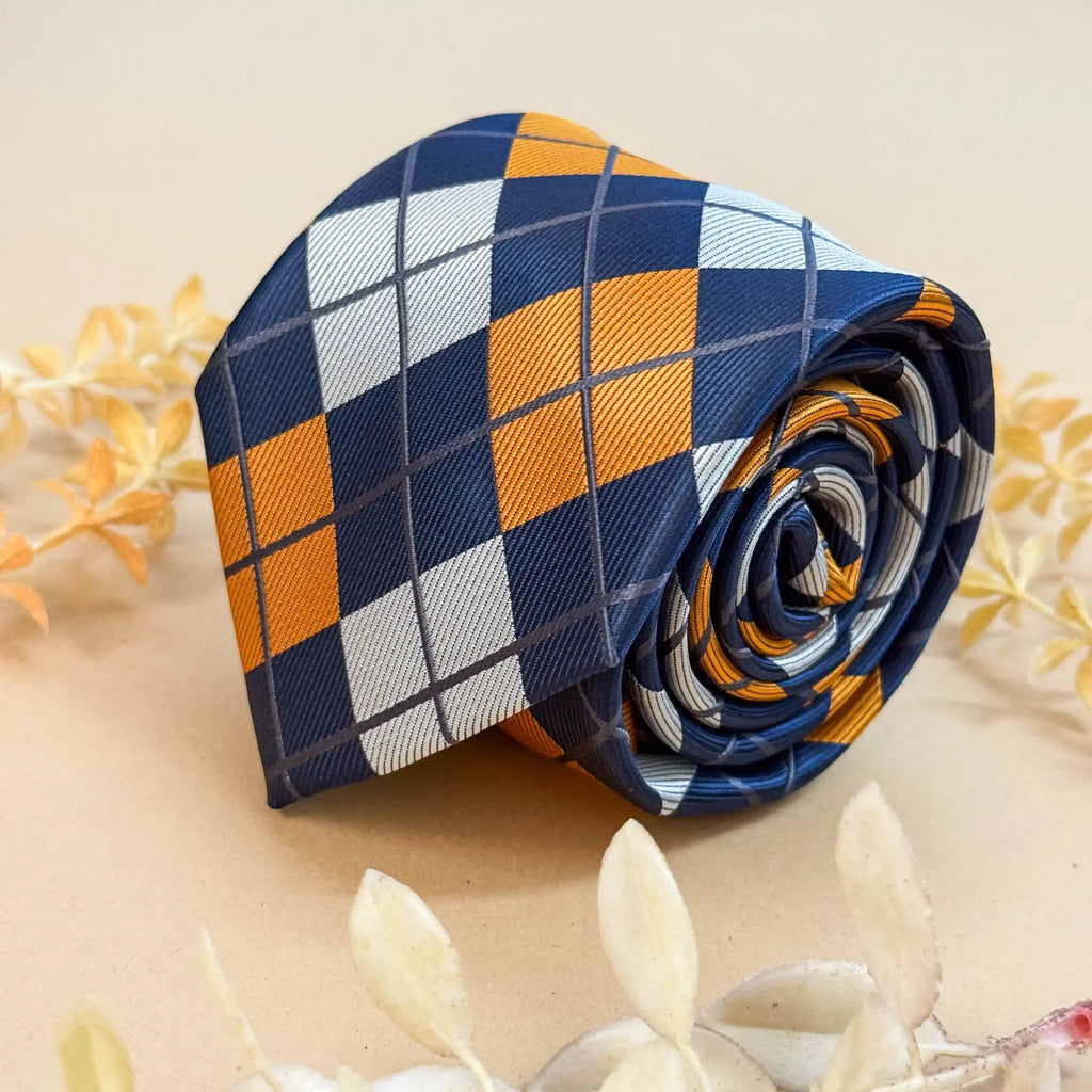 Navy Autumn Check Silk Necktie