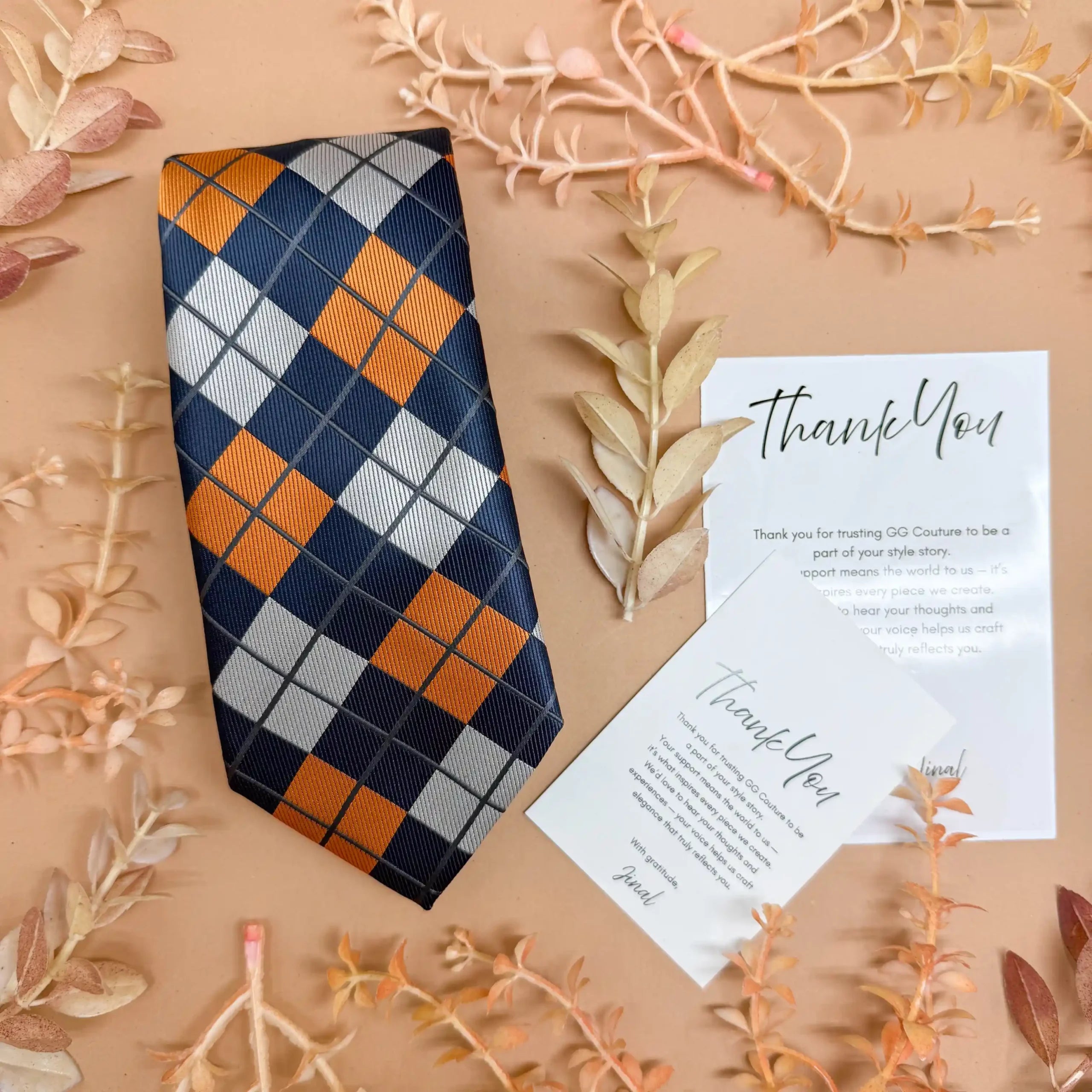 Navy Autumn Check Silk Necktie