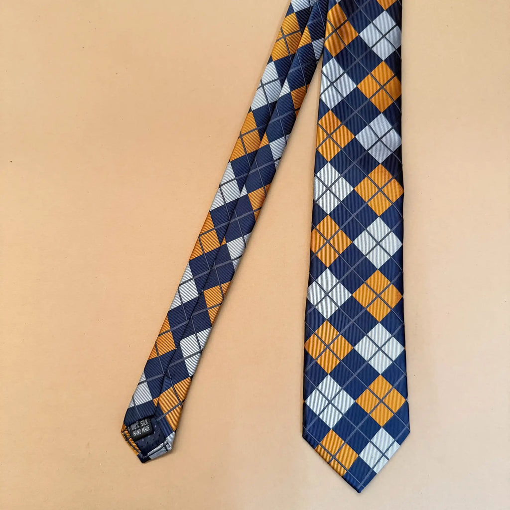 Navy Autumn Check Silk Necktie