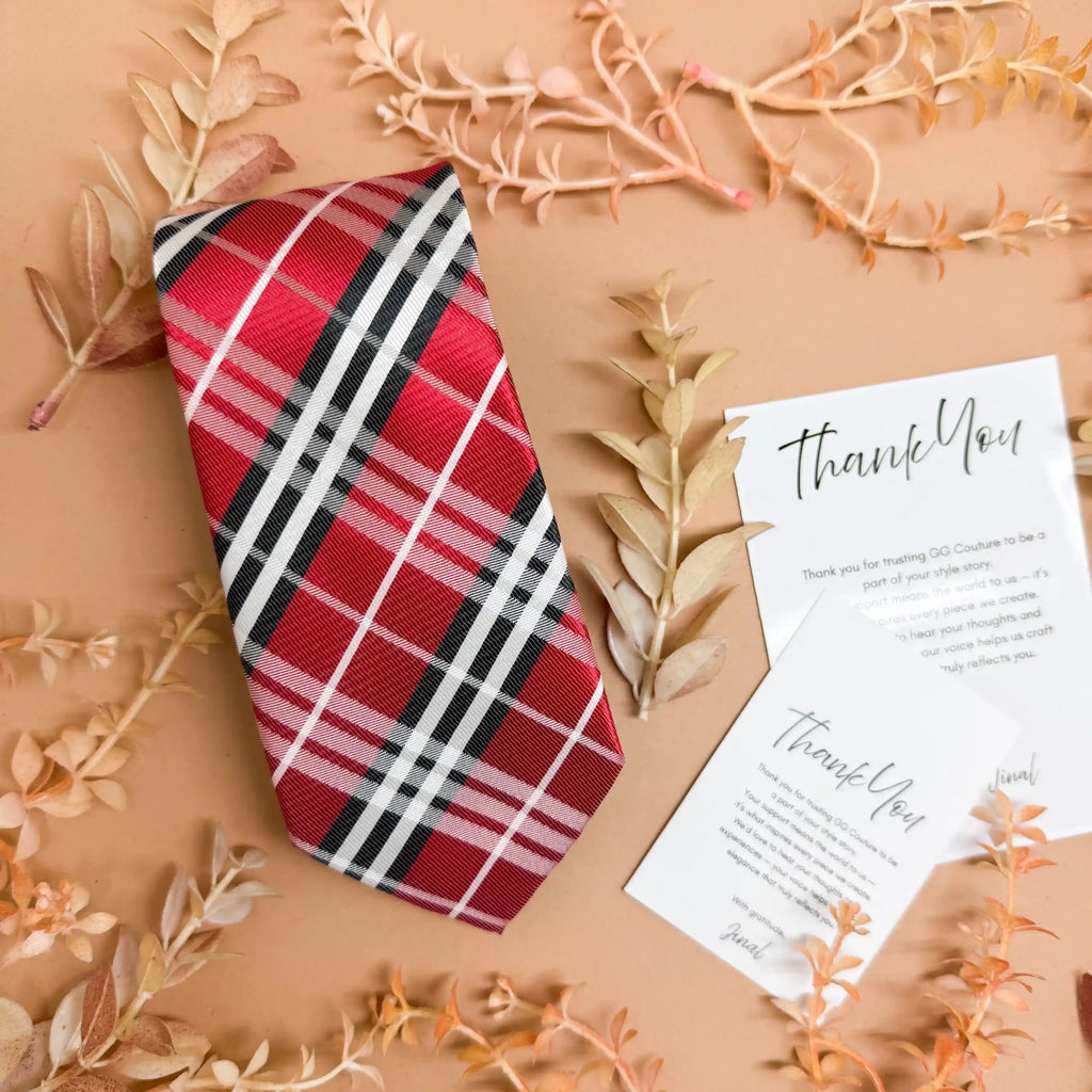 Red Highland Plaid Silk Necktie