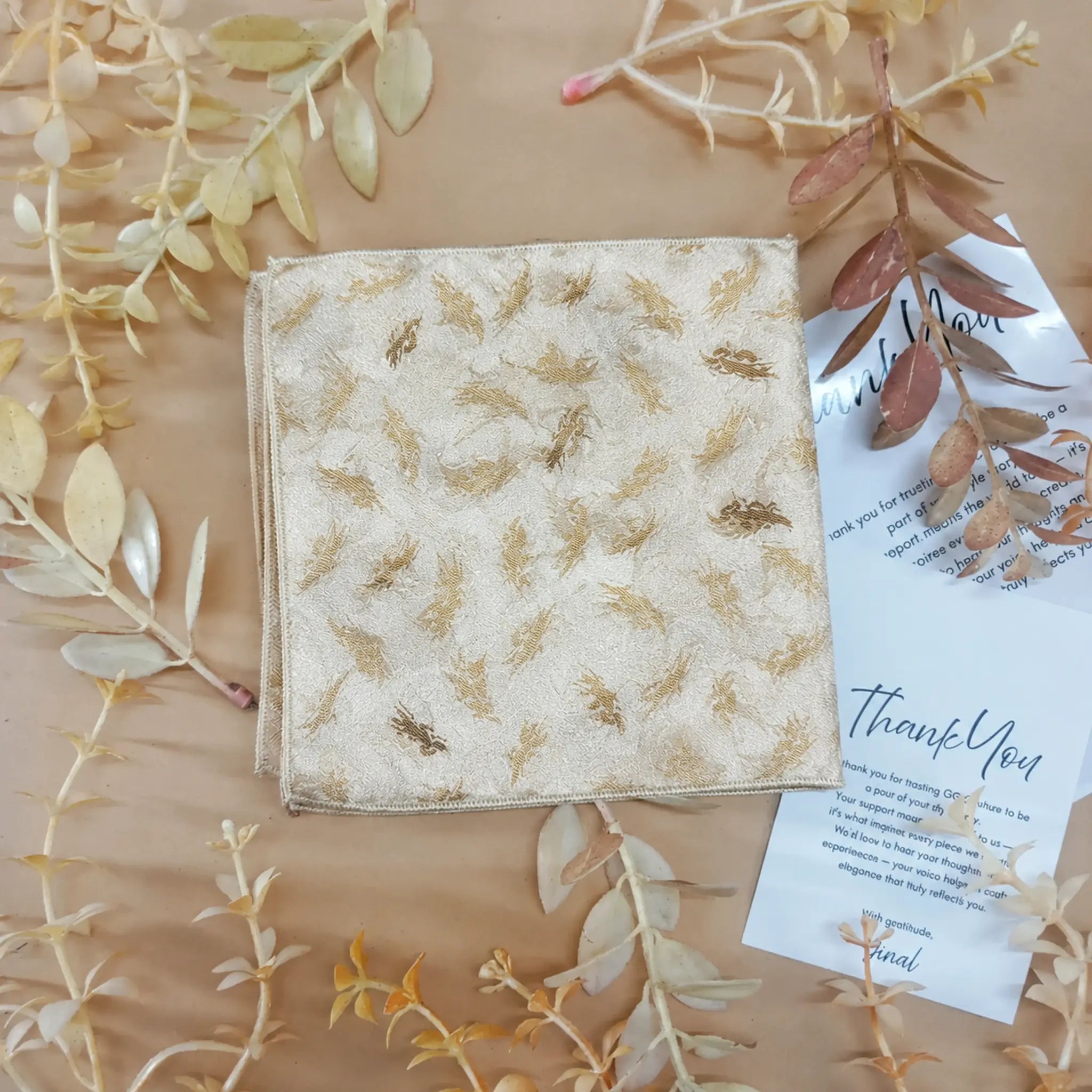 Champagne Floral Silk Pocket Square