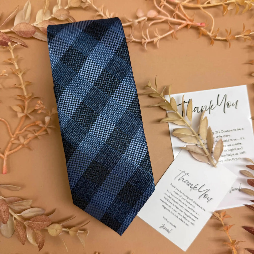 Midnight Blue and Black Diagonal Check Silk Necktie