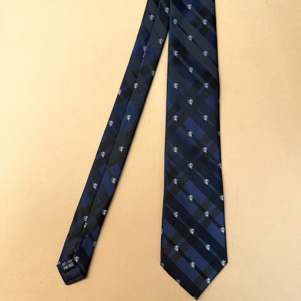 Navy Blue Micro Plaid Silk Necktie