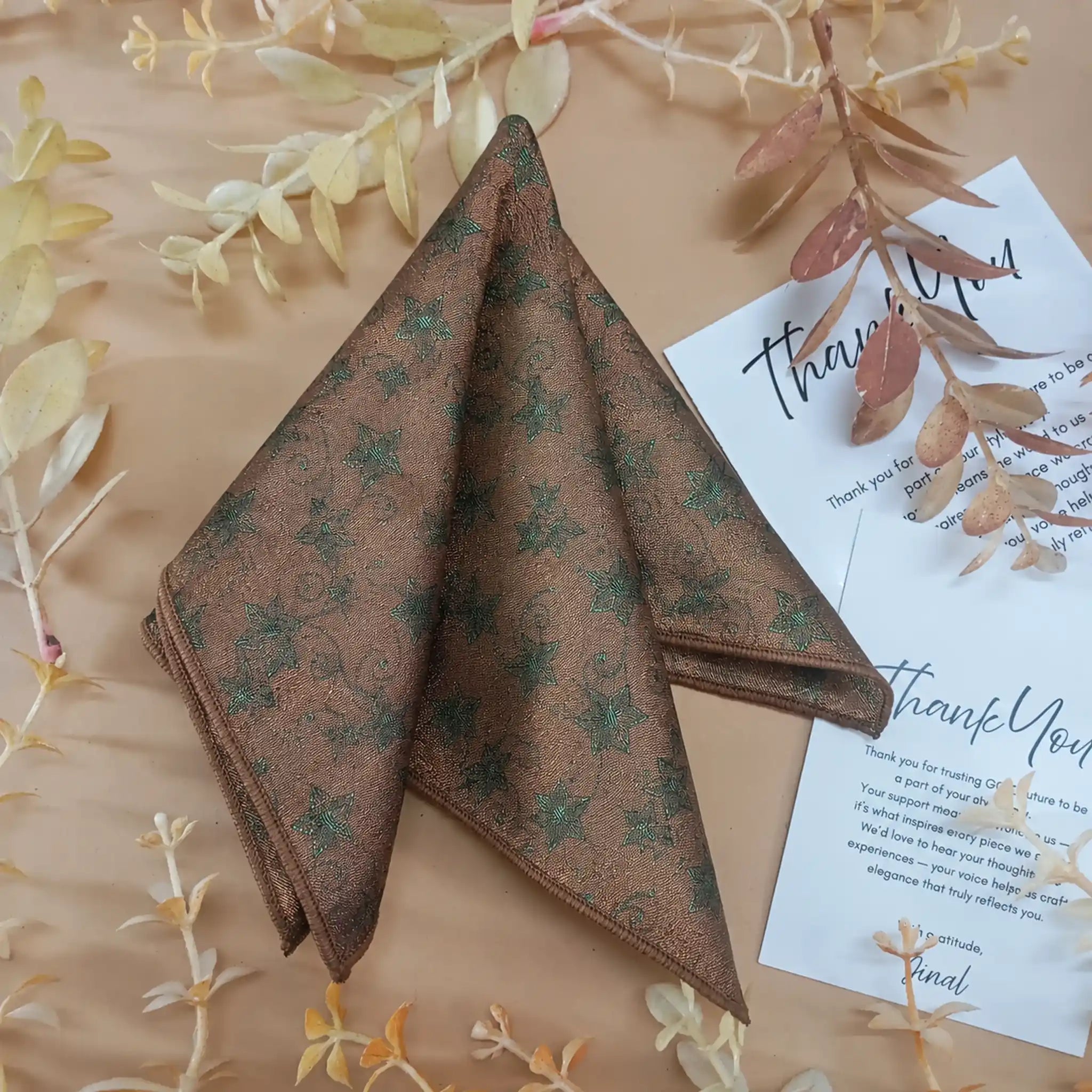 Terracotta Botanical Silk Pocket Square