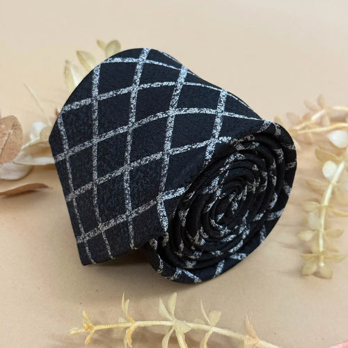 Black and White Diagonal Check Silk Necktie