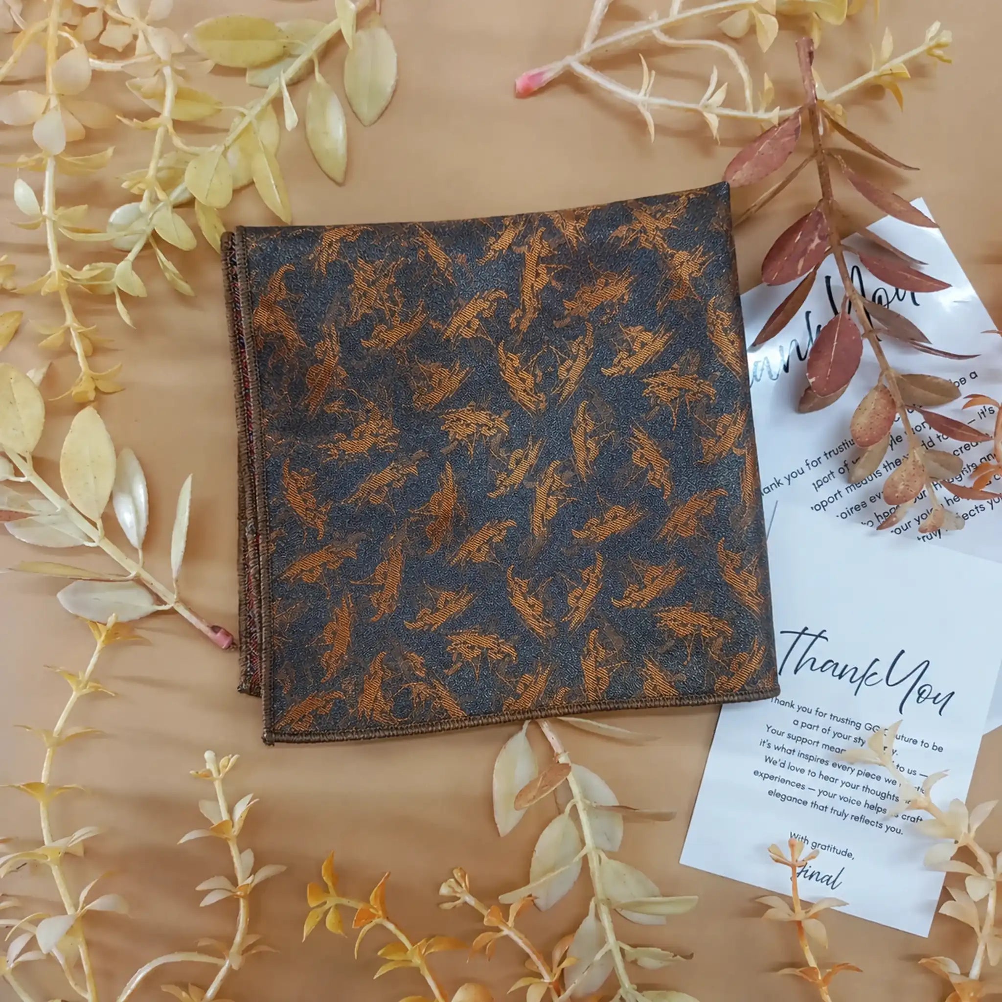 Midnight Copper Abstract Silk Pocket Square