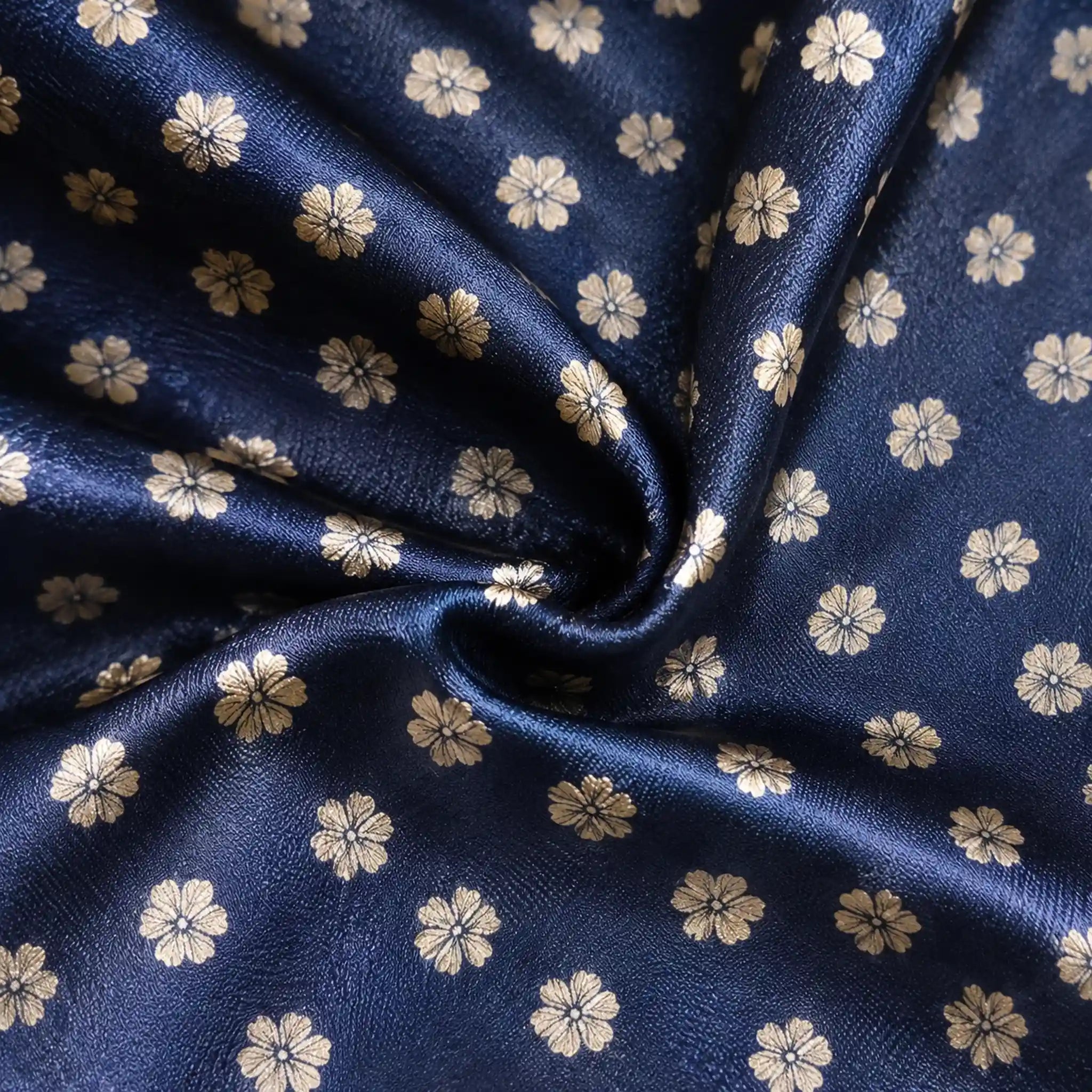 Navy Floral Silk Pocket Square