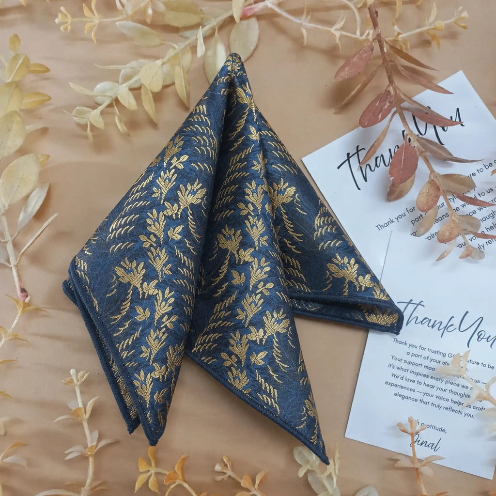 Slate Blue Botanical Silk Pocket Square