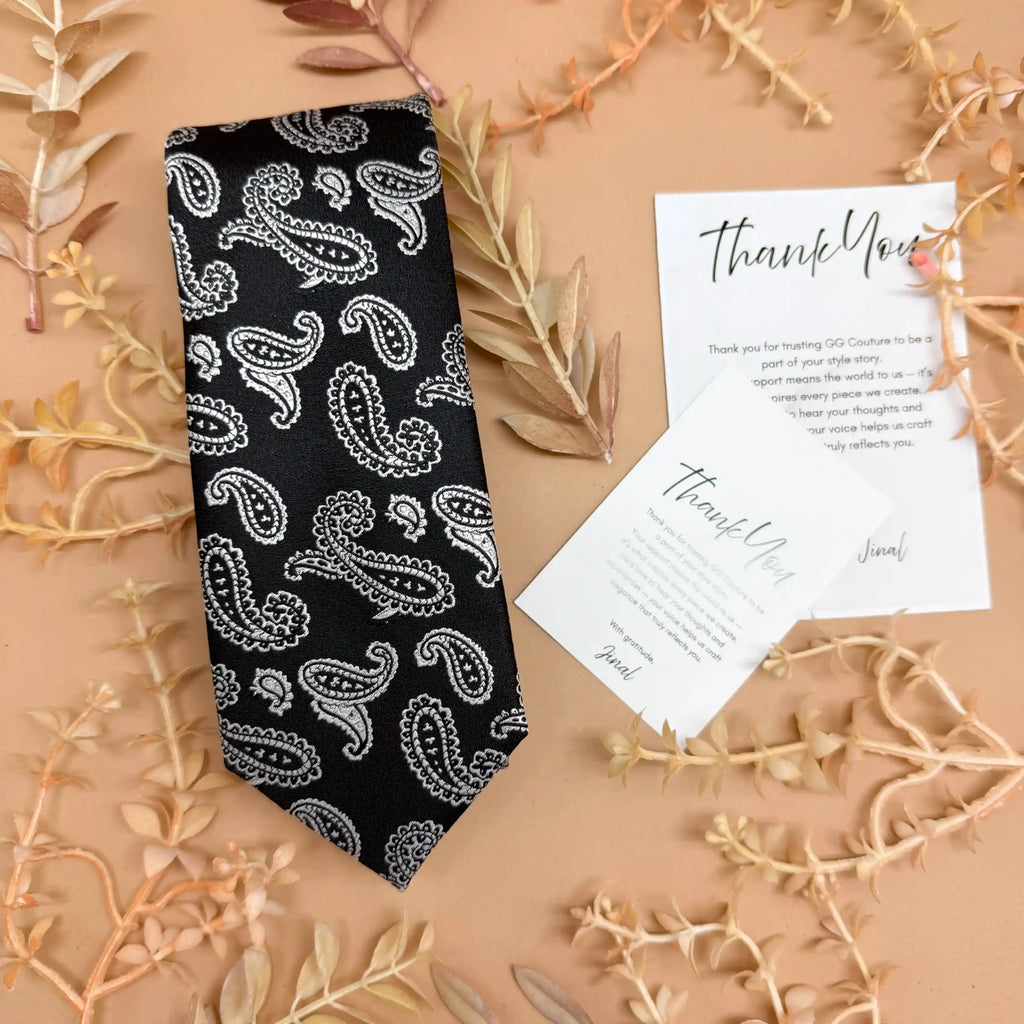 Black and White Paisley Silk Necktie