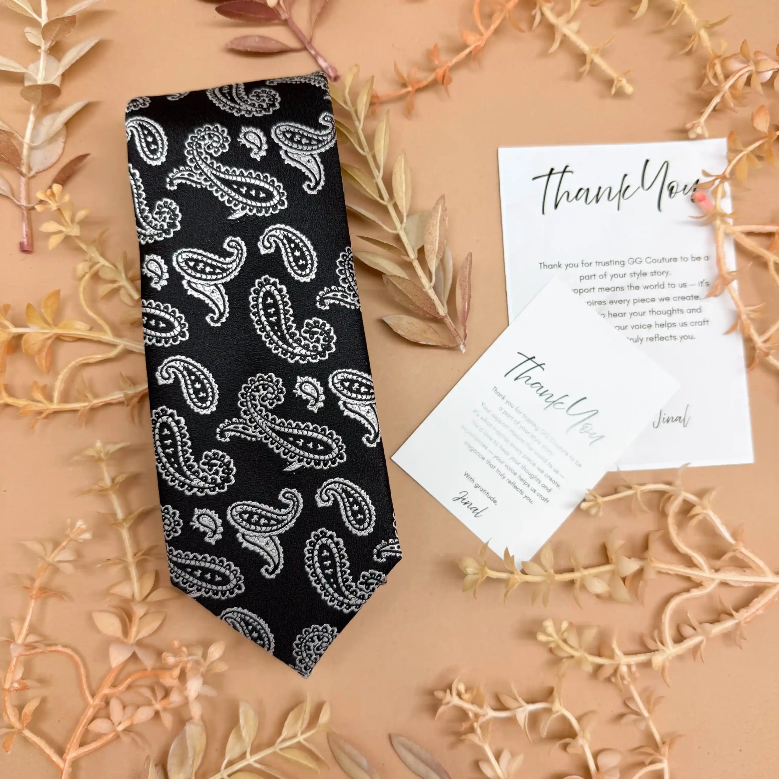 Black and White Paisley Silk Necktie