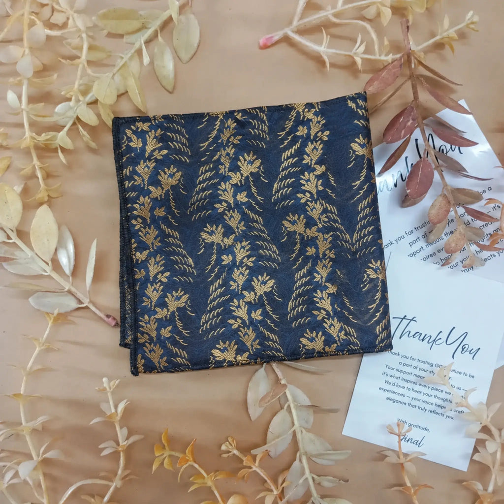Slate Blue Botanical Silk Pocket Square