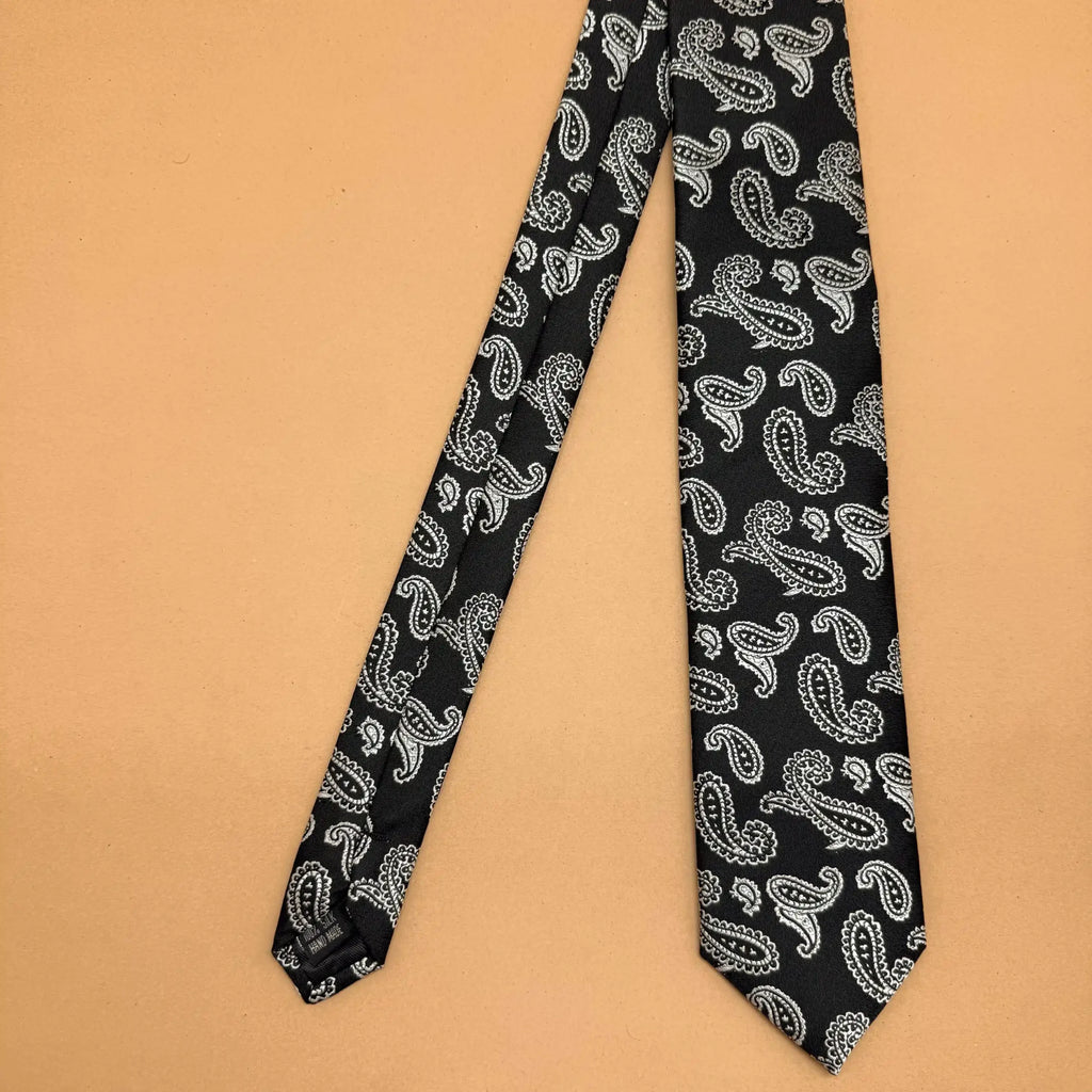 Black and White Paisley Silk Necktie