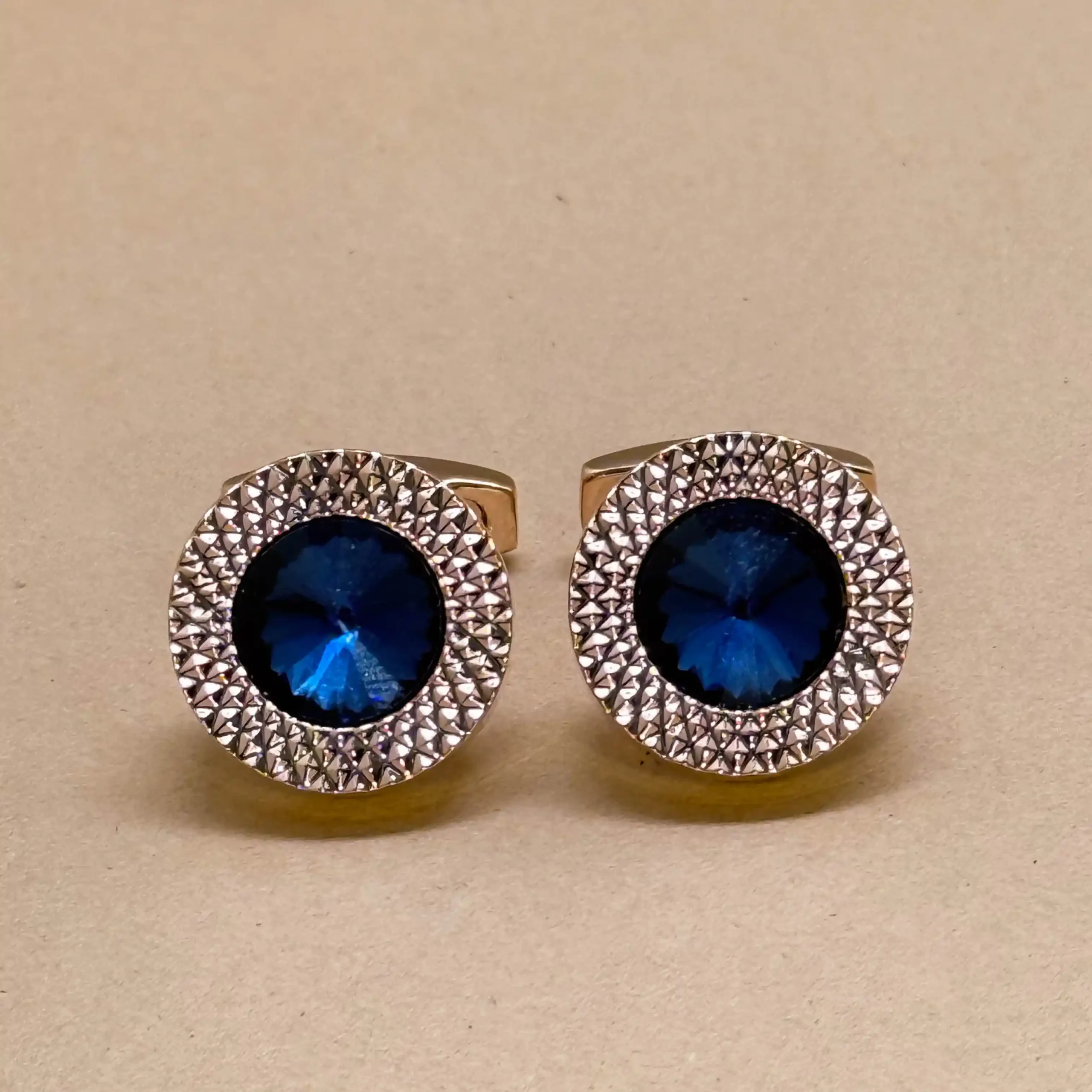 82 Rose Gold Cufflinks with Royal Blue Crystal Center - Image 1