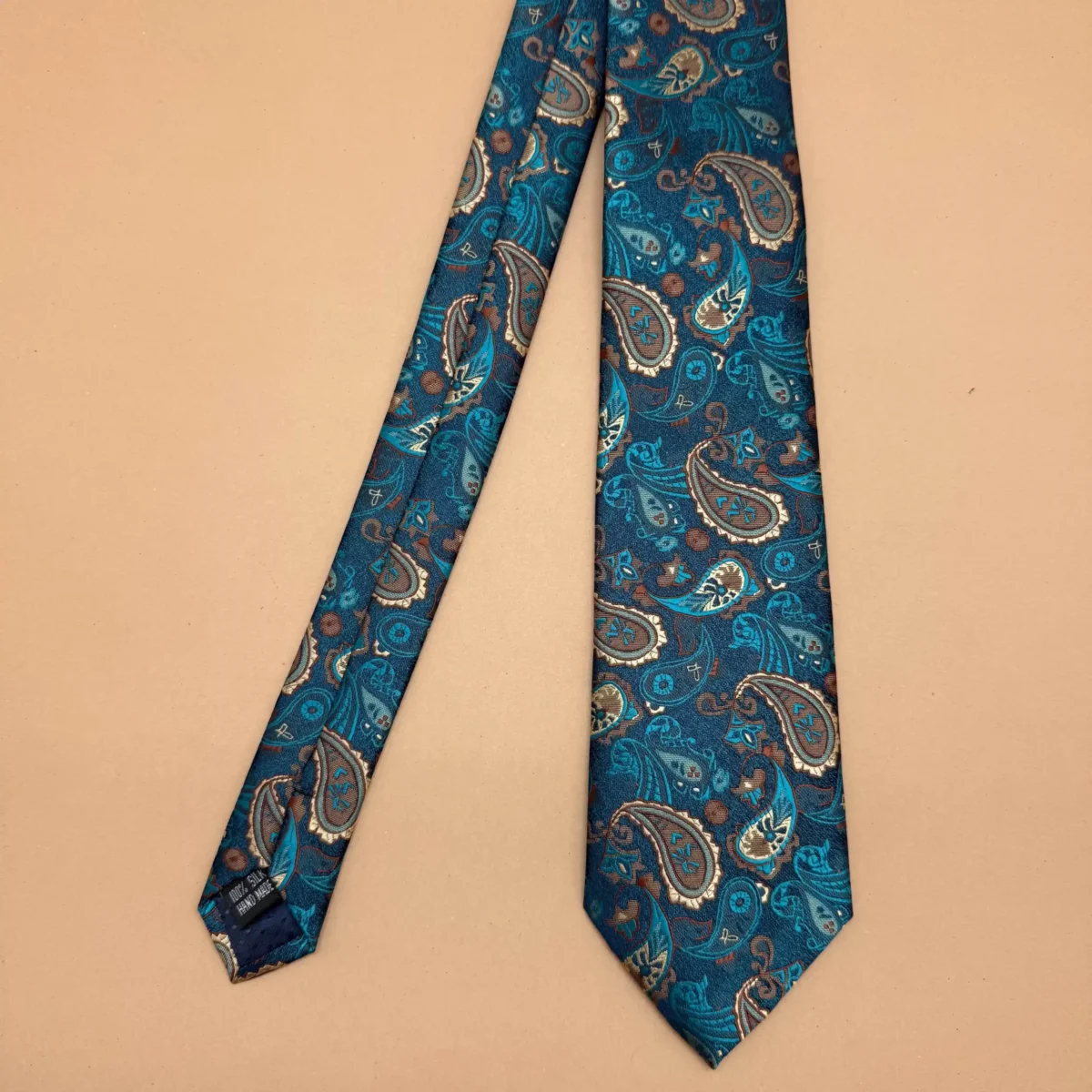Teal Blue Multi Paisley Designer Silk Necktie - Image 3