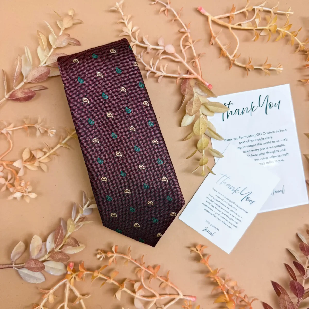 Brown Mini Paisley Silk Necktie - Image 2