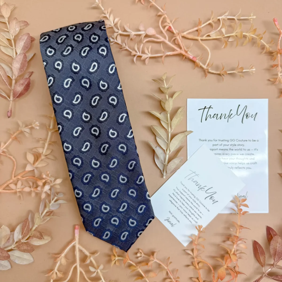 Grey with Blue Paisley Silk Necktie - Image 2